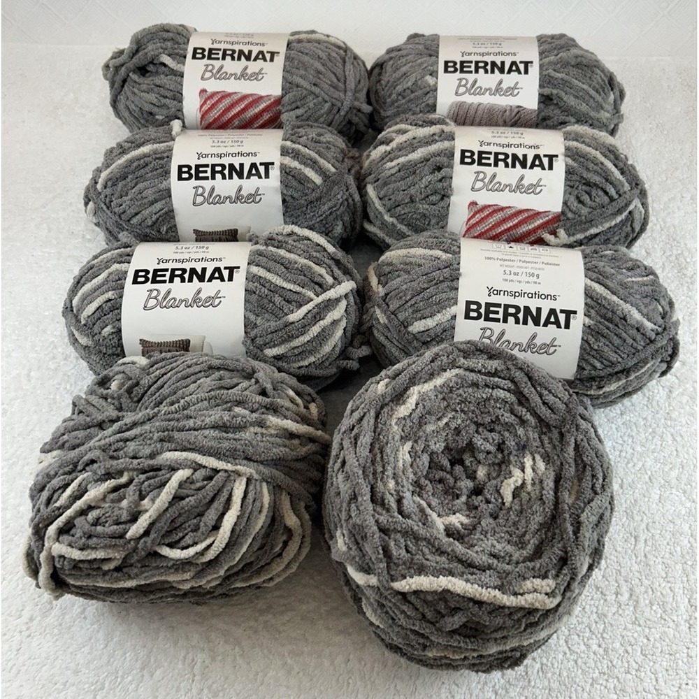 6 Skeins Plus 2 Transpirations Bernat Blanket Silver Steel Polyester Yarn *READ*